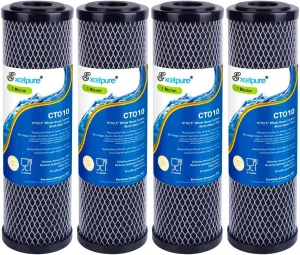 1 Micron 10" x 2.5" Whole House CTO Carbon Water Filter Cartridge Replacement for Home Countertop System, Dupont WFPFC8002, WFPFC9001, FXWTC, SCWH-5, WHEF-WHWC, WHCF-WHWC, CTO10, T01, 4PACK