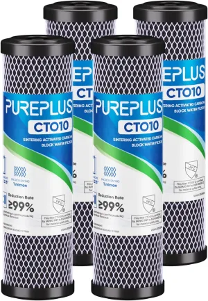 1 Micron 2.5" x 10" Whole House CTO Carbon Water Filter Cartridge Replacement for Under Sink Water Filter System, Dupont WFPFC8002, WFPFC9001, FXWTC, SCWH-5, WHEF-WHWC, WHCF-WHWC, AMZN-SCWH-5, 4Pack