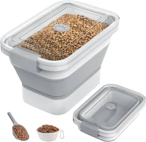 10-13 Lbs Dog Food Storage Container,Collapsible Dog Food Container with Transparent Airtight Lid,Pet Food Scoop and Dog Bowl,Multifunctional Food Storage Container for Pet Food,Rice,Flour