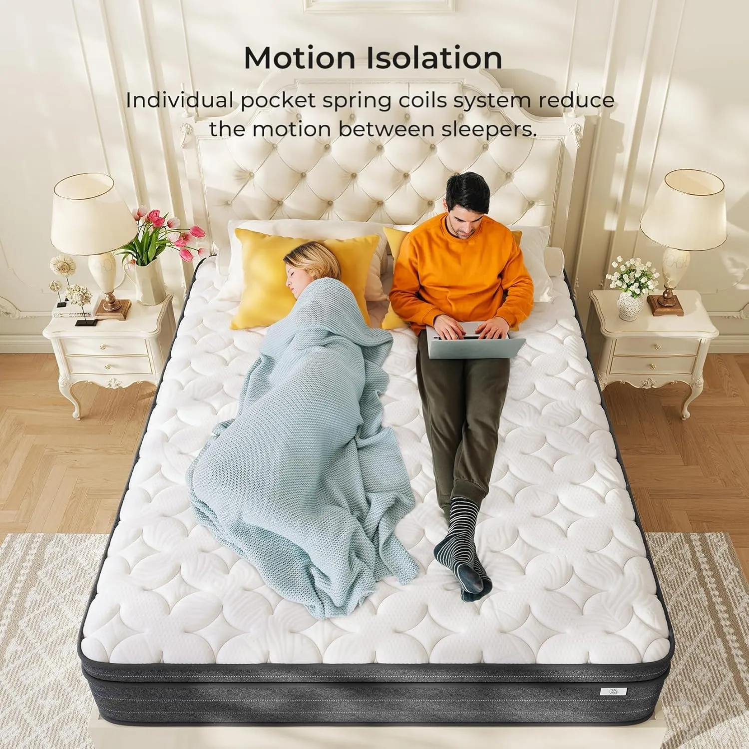 10 Inch Queen Mattress in a Box for Back Pain, Medium Firm Feel Fiberglass Free Hybrid Mattress with Individual Pocket Springs and Pressure-Relieving Memory Foam, CertiPUR-US 120-Night Trial