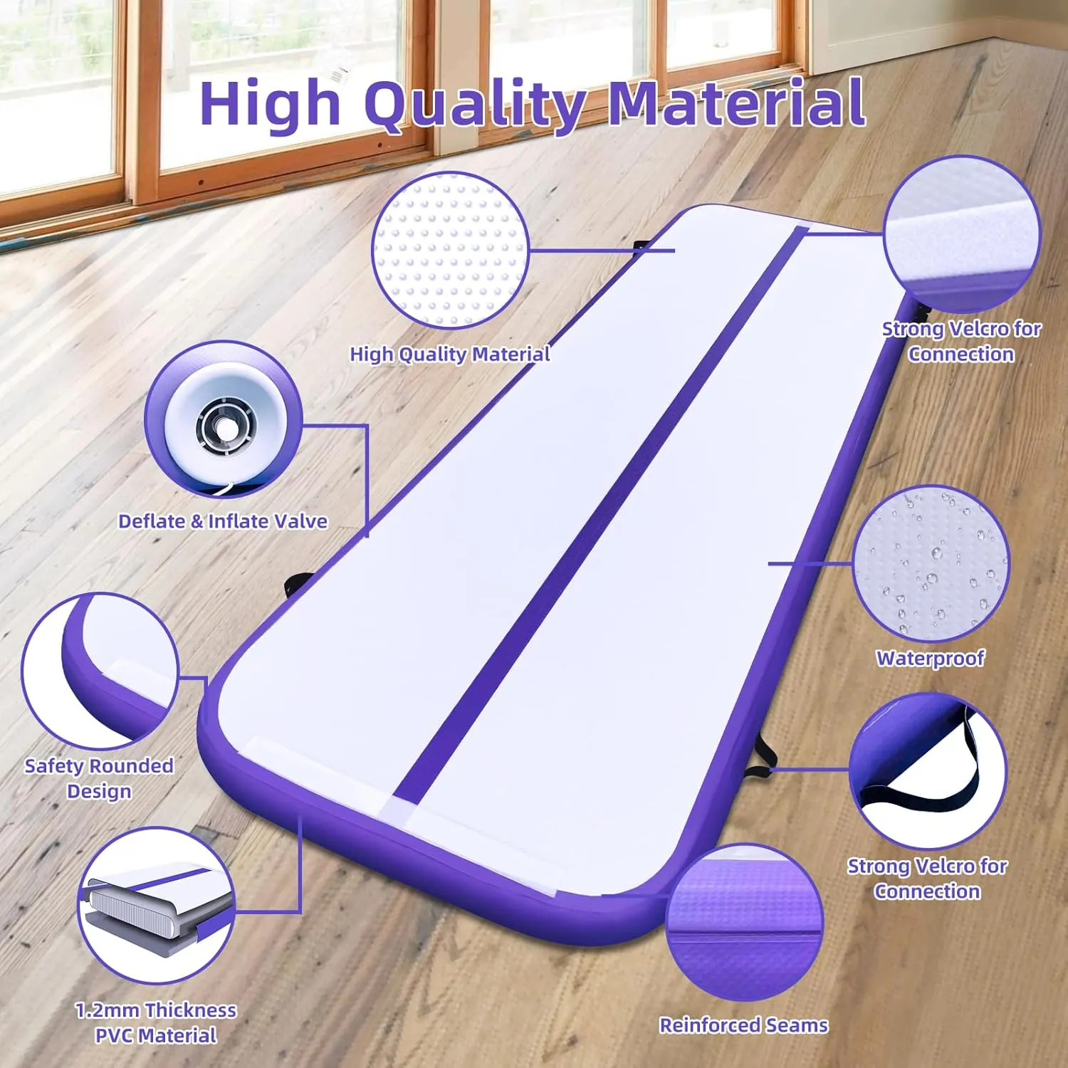 10ft 13ft 16ft 20ft Inflatable Air Gymnastics Mat Track Tumbling Mats with Electric Air Pump 4 Inches Thich for Home Use/Training/Yoga/Outdoor/Water