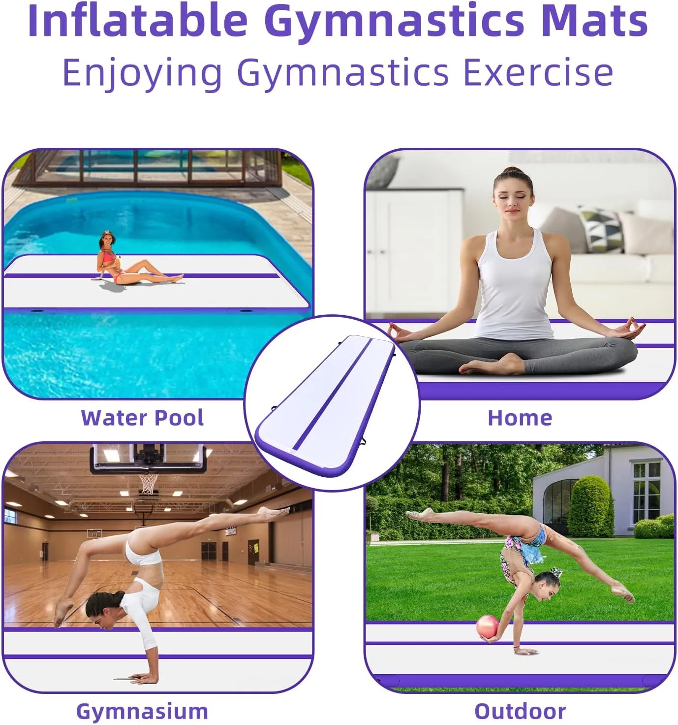 10ft 13ft 16ft 20ft Inflatable Air Gymnastics Mat Track Tumbling Mats with Electric Air Pump 4 Inches Thich for Home Use/Training/Yoga/Outdoor/Water