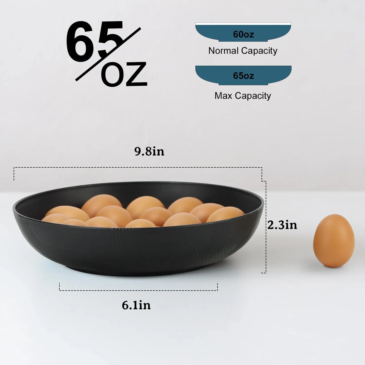 10inch Wheat Straw Big Bowls Set of 6 - Large Salad Bowls 65oz set of 6 - Unbreakable Serving Bowls Microwave & Dishwasher Safe for restaurant - Big Plastic Bowls for Cereal,Salad - Black Series