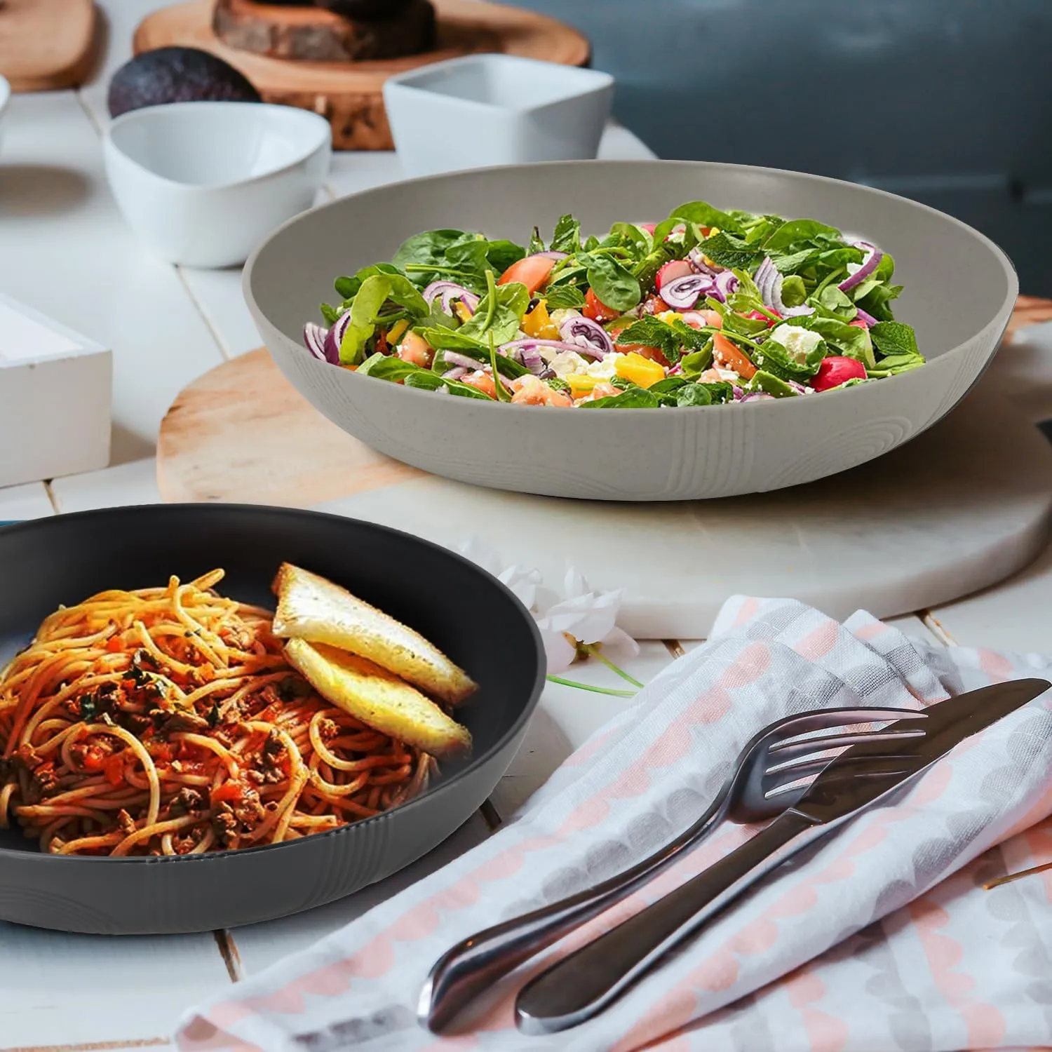 10inch Wheat Straw Big Bowls Set of 6 - Large Salad Bowls 65oz - Unbreakable Serving Bowls Microwave & Dishwasher Safe for restaurant - Big Plastic Bowls for Cereal,Salad - Classic Series