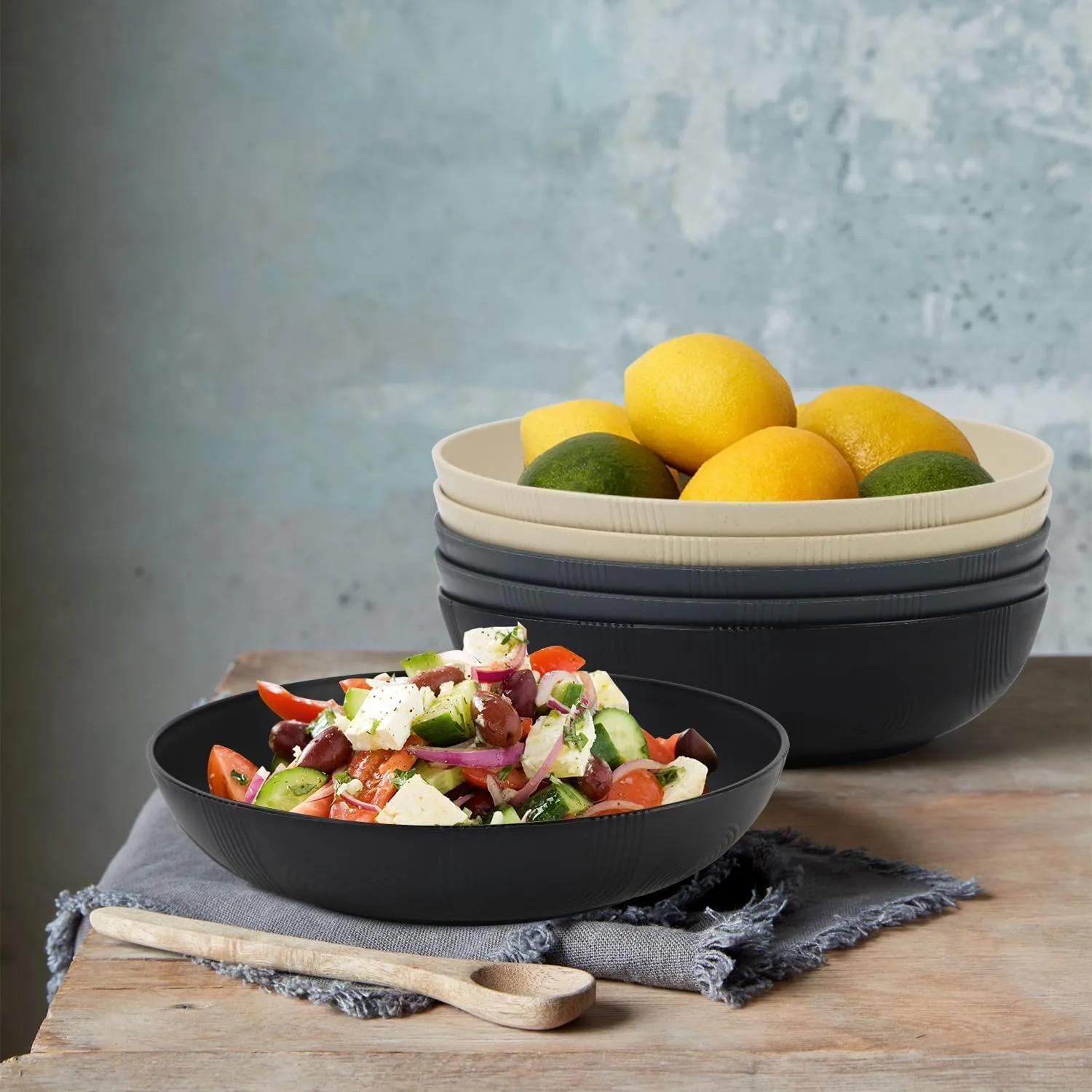 10inch Wheat Straw Big Bowls Set of 6 - Large Salad Bowls 65oz - Unbreakable Serving Bowls Microwave & Dishwasher Safe for restaurant - Big Plastic Bowls for Cereal,Salad - Classic Series