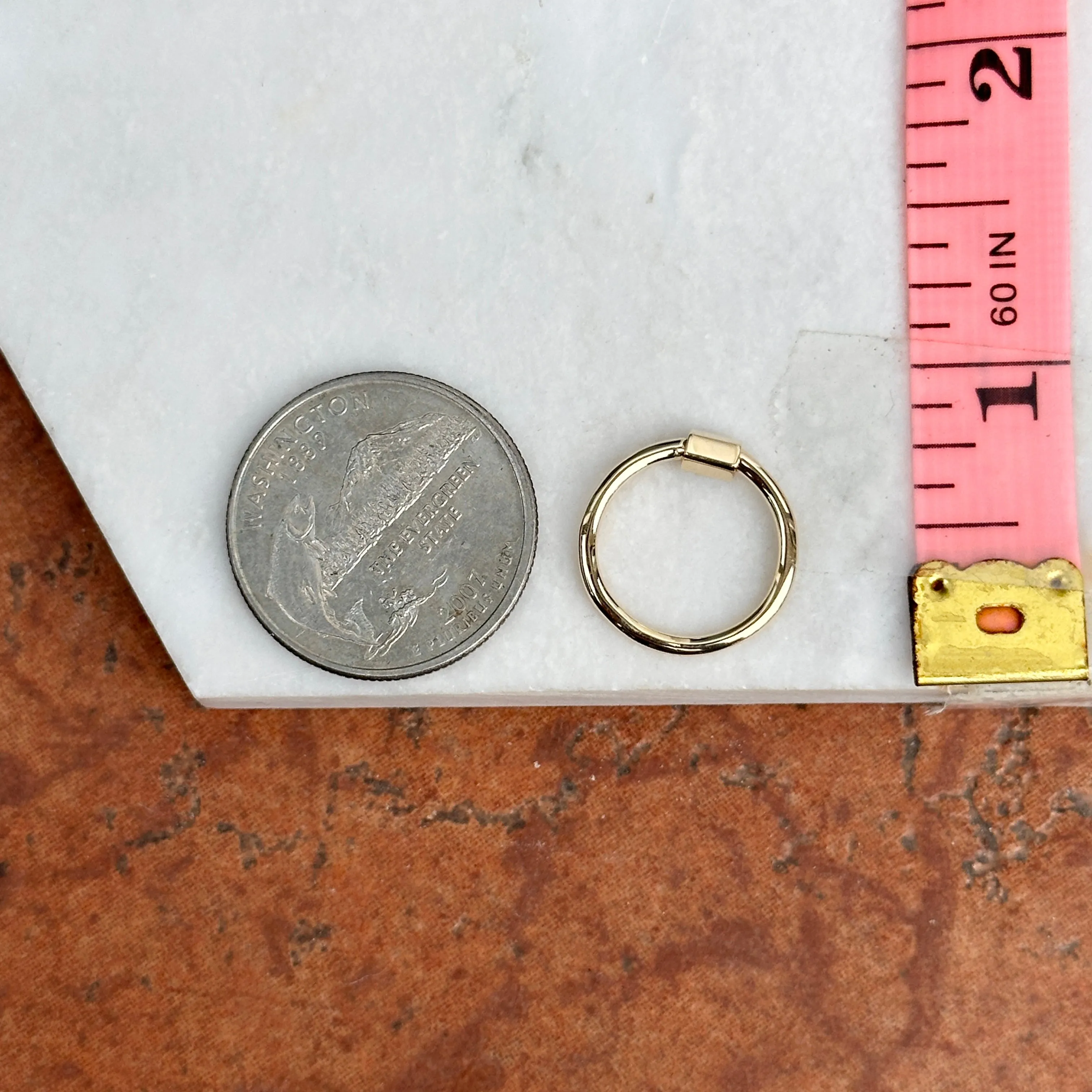 10KT Yellow Gold Circle Round Carabiner Clasp Pendant Hanger