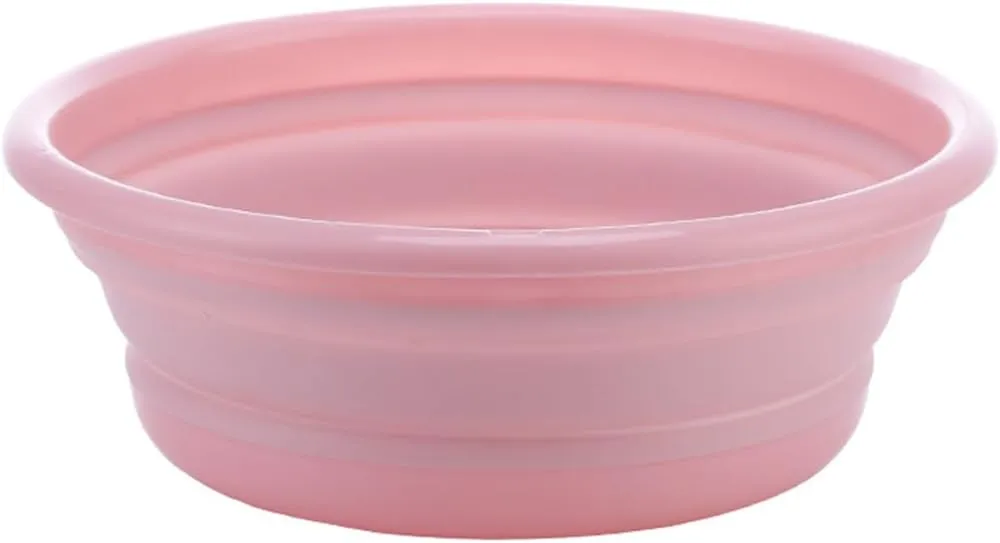 10" Multi-Purpose Collapsible Dish Tub Bowl BPA-Free Round Lightweight Collapsible Wash Basin Small Portable Travel Tub Space Saving for Dishing, Fruit, and Camping, Hiking and Home (Pink)