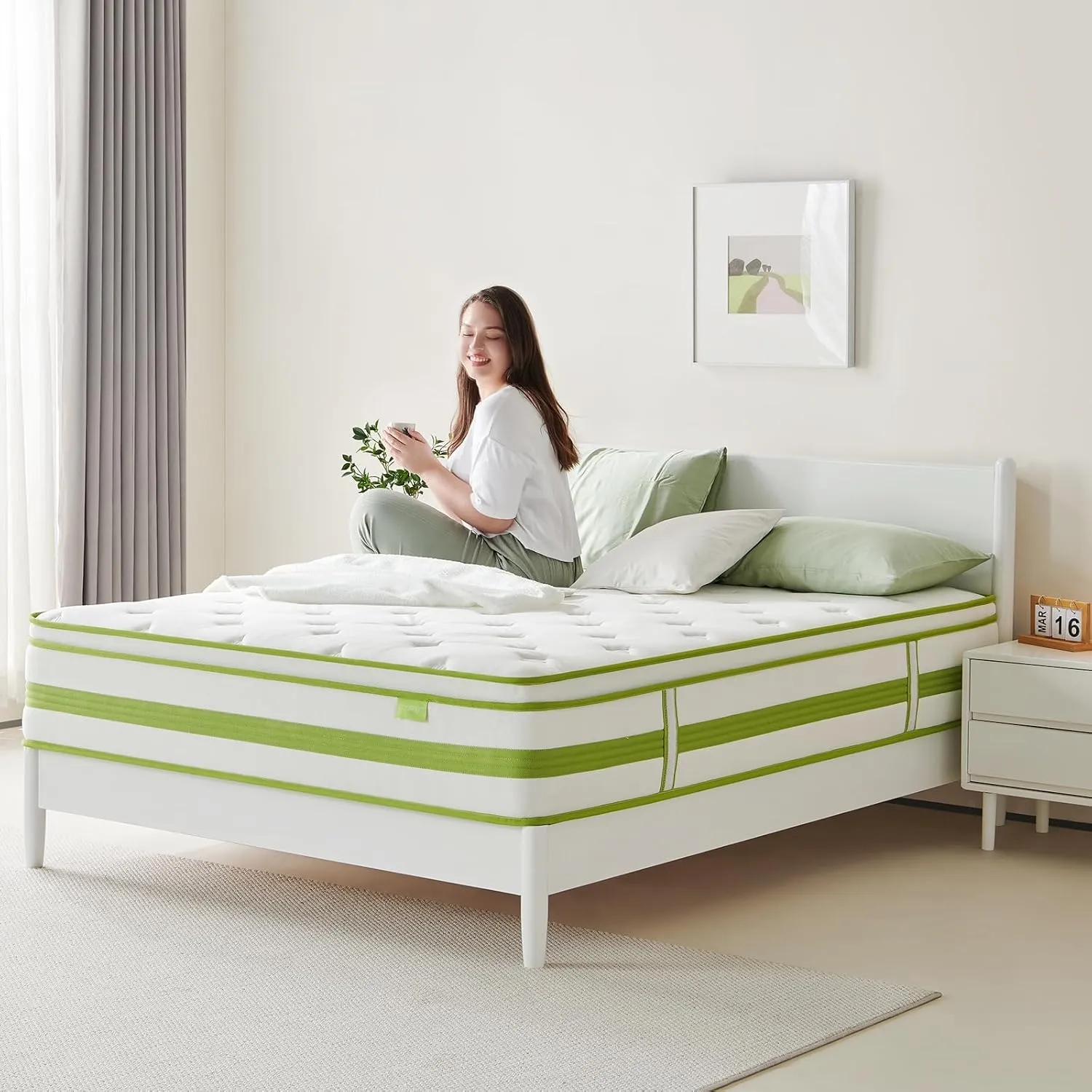 12 Inch Queen Mattress, Hybrid Mattress Queen in a Box, Gel Memory Foam and Pocket Springs for Cooling Sleep and Pressure Relief, Organic Cotton Fabric Cover, Plush Feel, 80 * 60 * 12 Inch