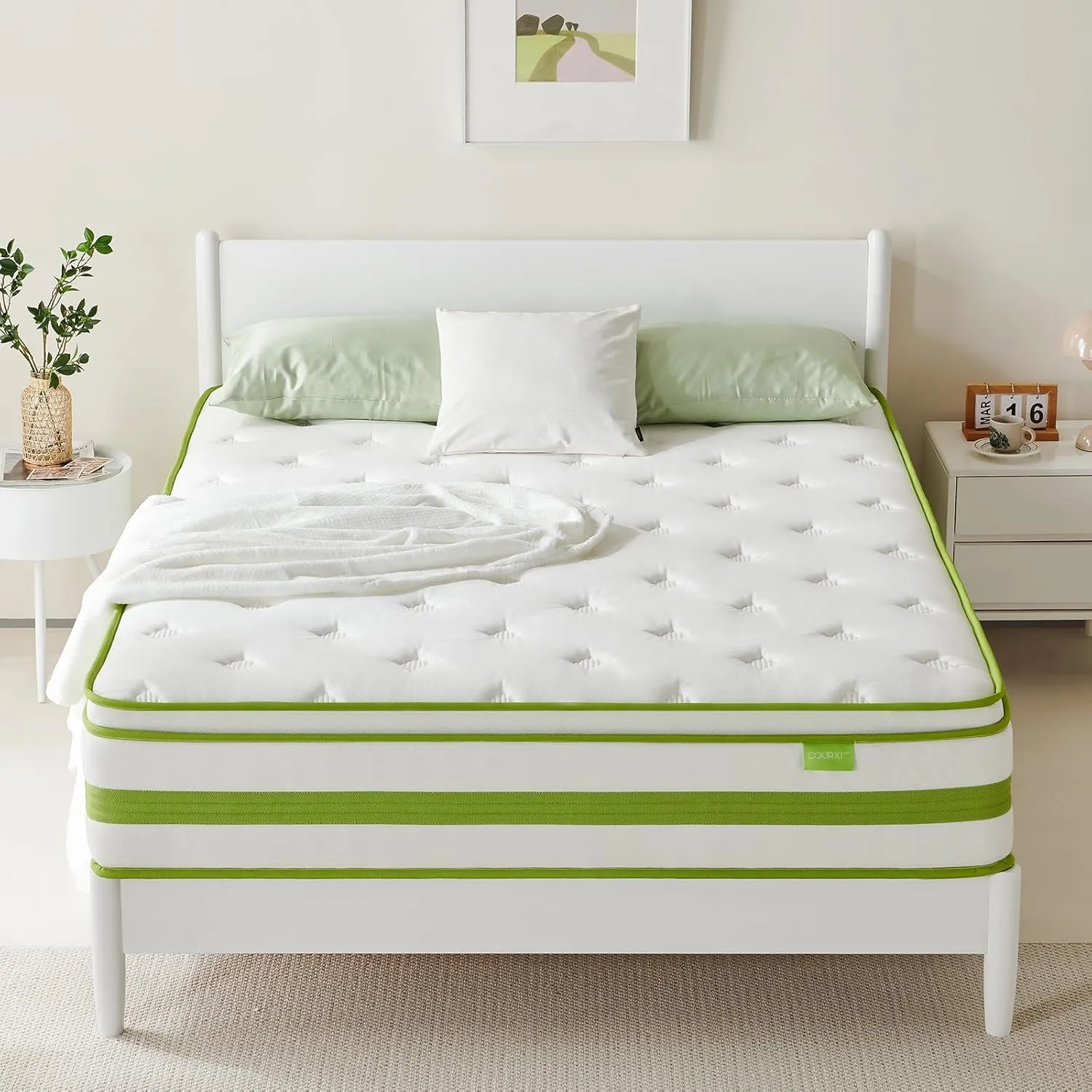 12 Inch Queen Mattress, Hybrid Mattress Queen in a Box, Gel Memory Foam and Pocket Springs for Cooling Sleep and Pressure Relief, Organic Cotton Fabric Cover, Plush Feel, 80 * 60 * 12 Inch