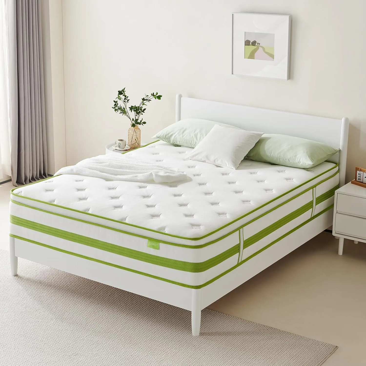 12 Inch Queen Mattress, Hybrid Mattress Queen in a Box, Gel Memory Foam and Pocket Springs for Cooling Sleep and Pressure Relief, Organic Cotton Fabric Cover, Plush Feel, 80 * 60 * 12 Inch