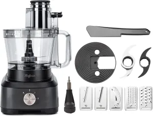 14-Cup French-Fry-Cutter Large Food-Processors - Large Feed Chute, Grey Color, Cheese Shredding, Meat Chopping, Shredding and Slicing, Mixing and Doughing, for Home Use