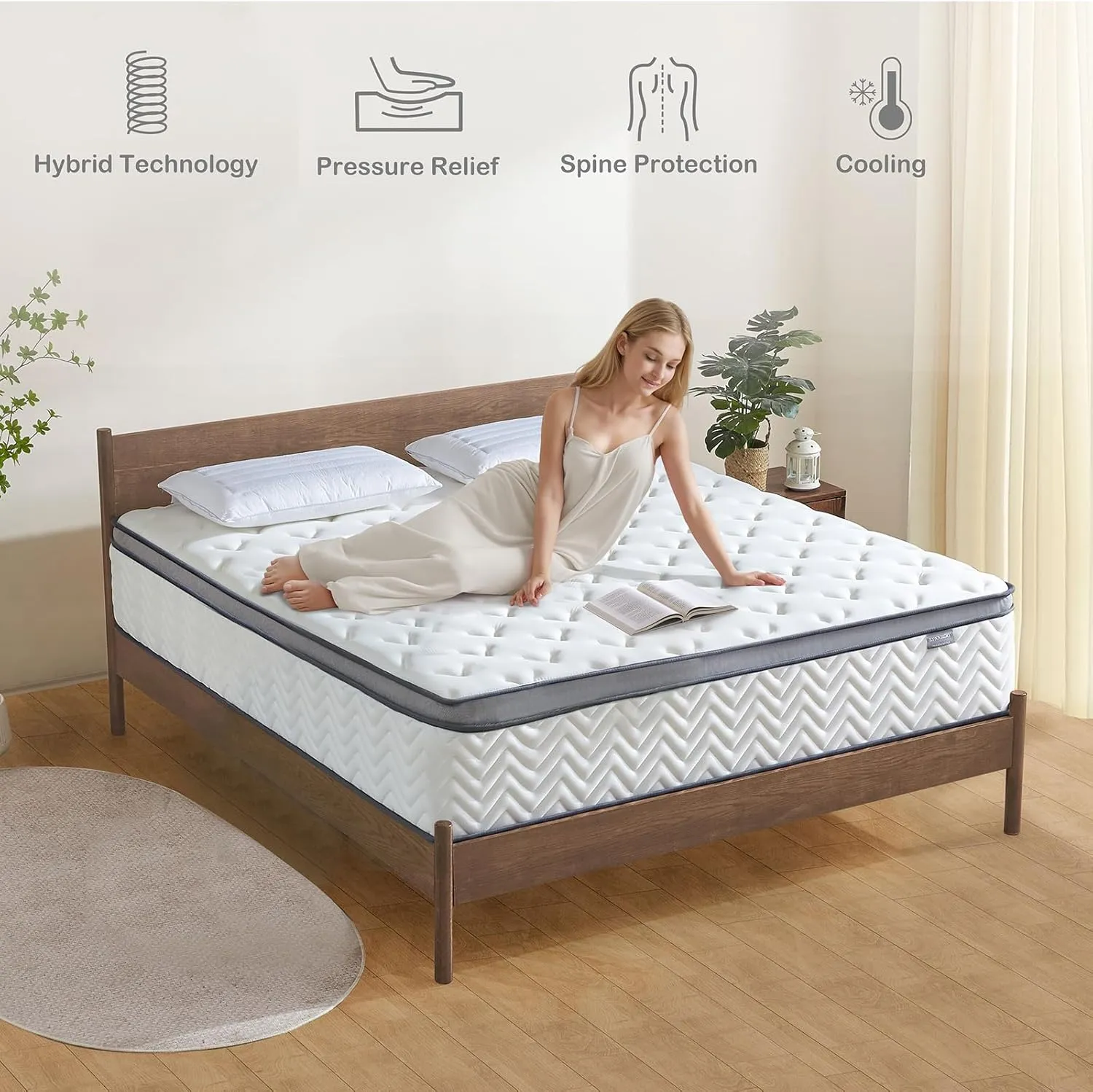 14 Inch Queen Mattress in a Box, Hybrid Cooling Gel Memory Foam & Pocketed Coils, Medium Firm, CertiPUR-US Certified, Pressure Relief, Motion Isolation