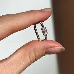 14KT Yellow Gold CZ Pave Oval Necklace Enhancer Carabiner Clasp
