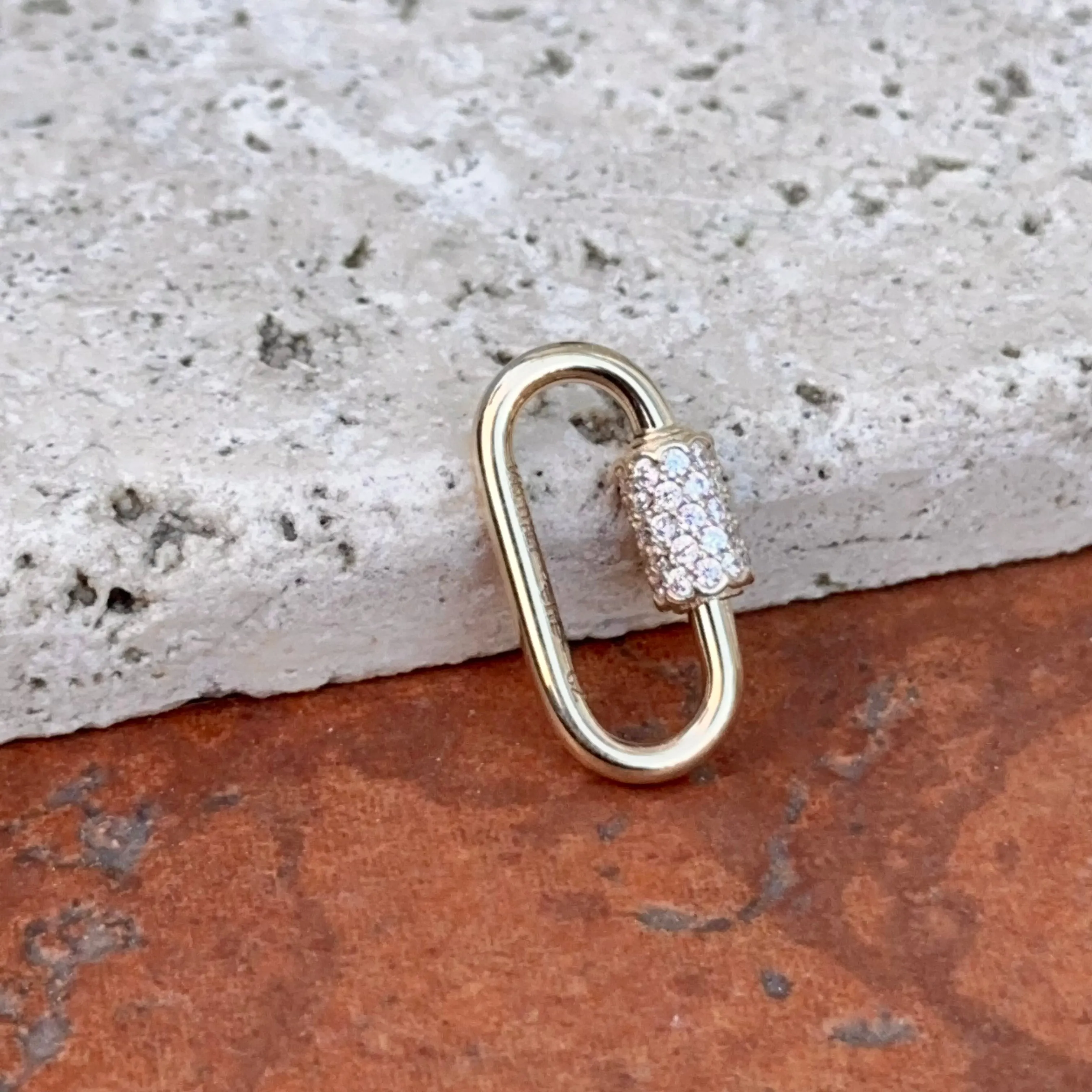 14KT Yellow Gold CZ Pave Oval Necklace Enhancer Carabiner Clasp
