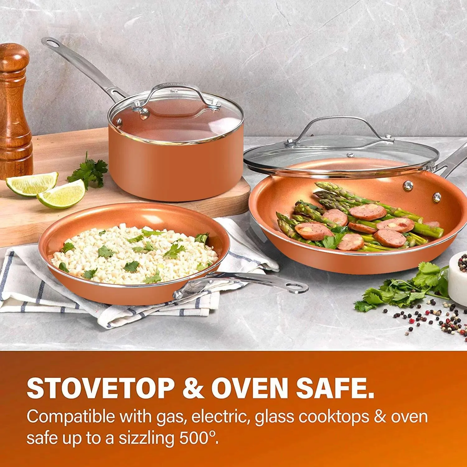 15 Piece Cookwear Set, Pots and Pans Set Nonstick Clearance,Includes Frying Pans, Stock Pots and Skillets for Kitchen