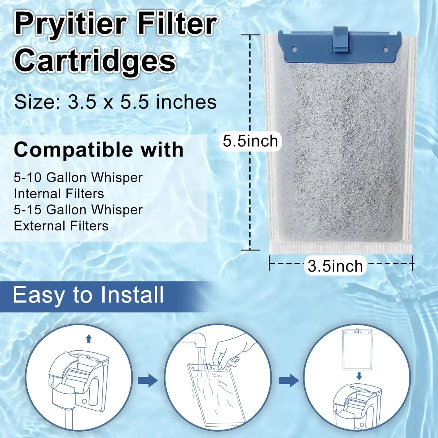 16 Pack Filter Cartridge Compatible with Whisper Bio-Bag Filters 10i/IQ10/PF10, Medium Replacement Filter Cartridges for Aquariums Compatible with ReptoFilte 20 gallons (90 GPH)