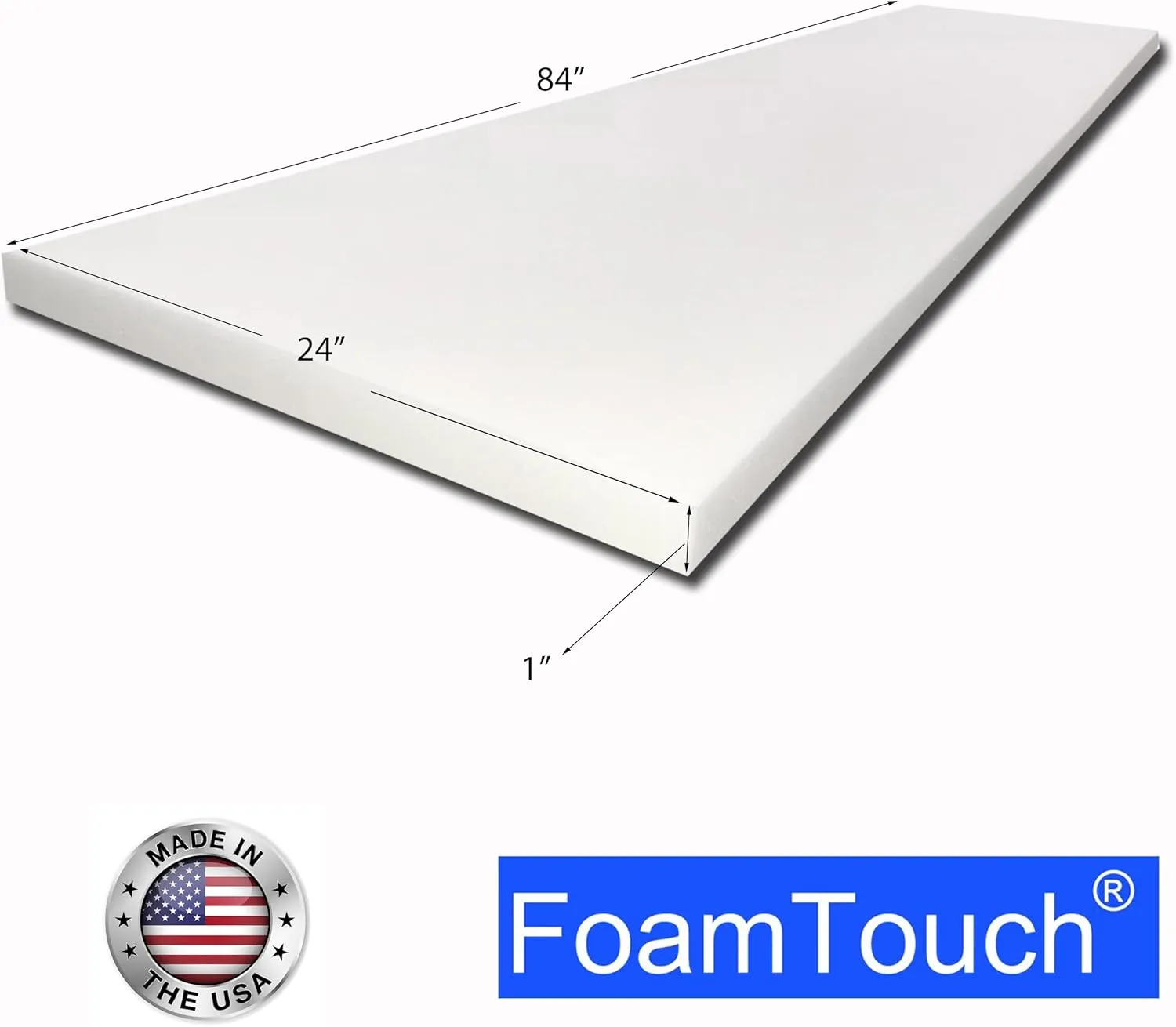 1" X 24" X 84" Upholstery Foam Cushion High Density Standard (Seat Replacement, Upholstery Sheet, Foam Padding)