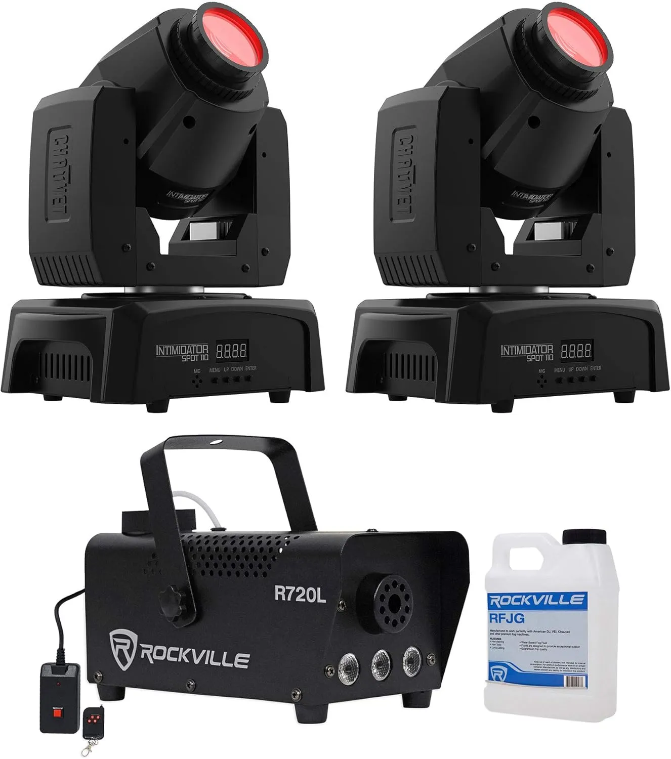 (2) Chauvet Intimidator Spot 110 Compact Moving Head Lights LED Fog Machine