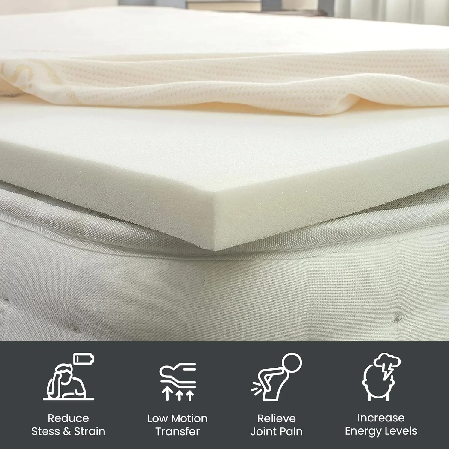2-inch Breathable Foam Mattress Topper for Orthopedic Support | Premium Supporting Bed Pads with Luxurious Softness, Comfortable Bed Toppers for Back Pain and Better Sleep, Queen, White