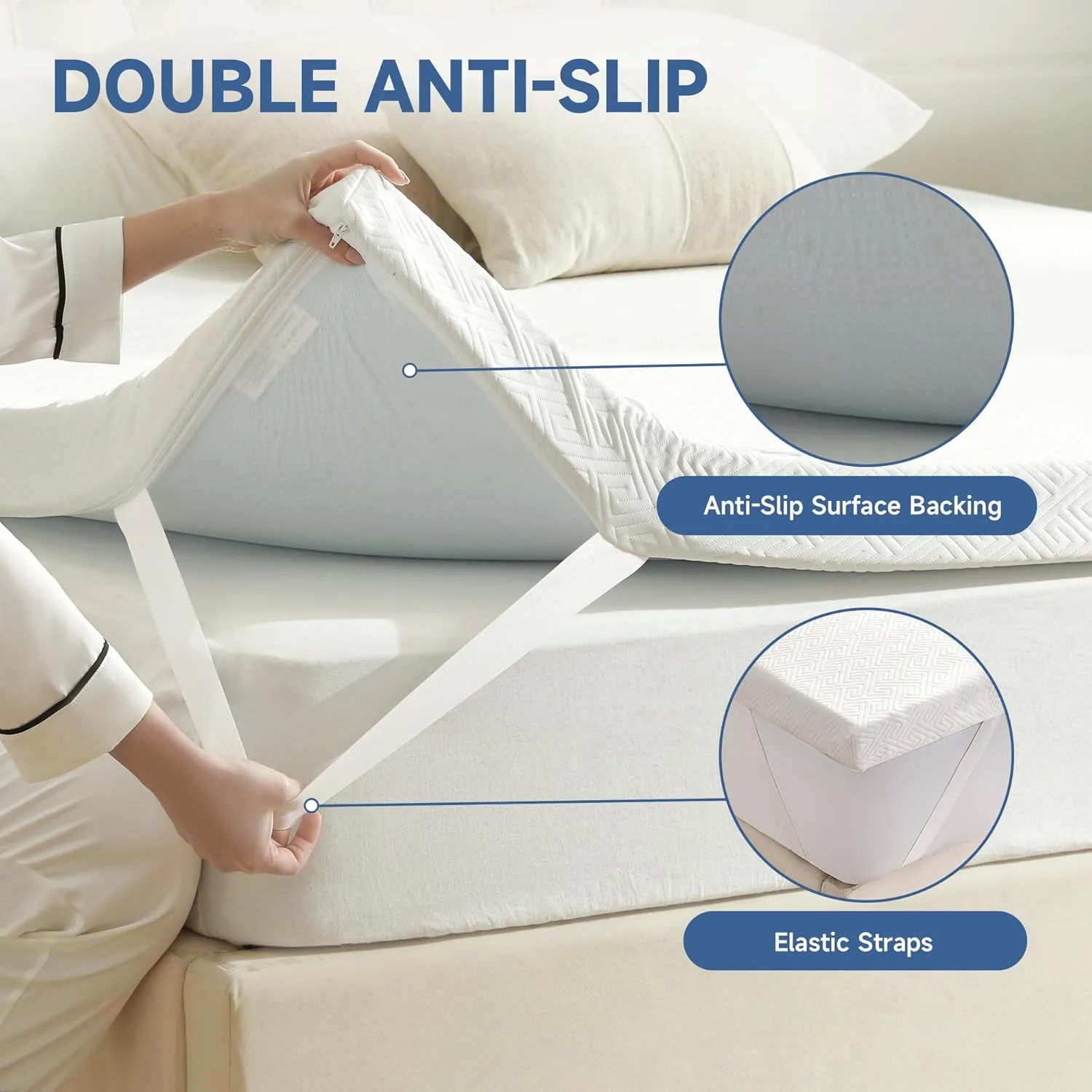 2 Inch Memory Foam Mattress Topper Twin, Memory Foam Pad with Removable & Washable Cover, Bed Topper for Back Pain, Non-Slip Ventilated Design, Twin Size