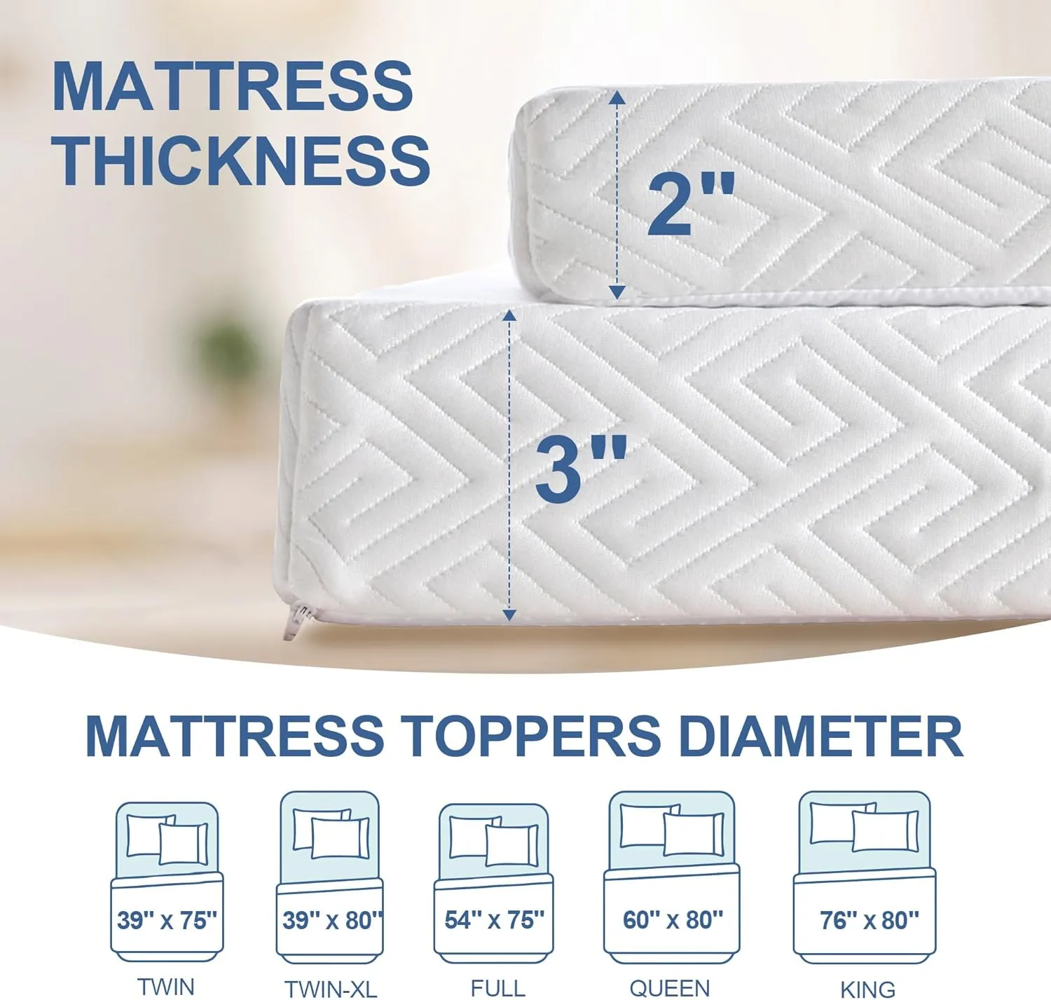 2 Inch Memory Foam Mattress Topper Twin, Memory Foam Pad with Removable & Washable Cover, Bed Topper for Back Pain, Non-Slip Ventilated Design, Twin Size