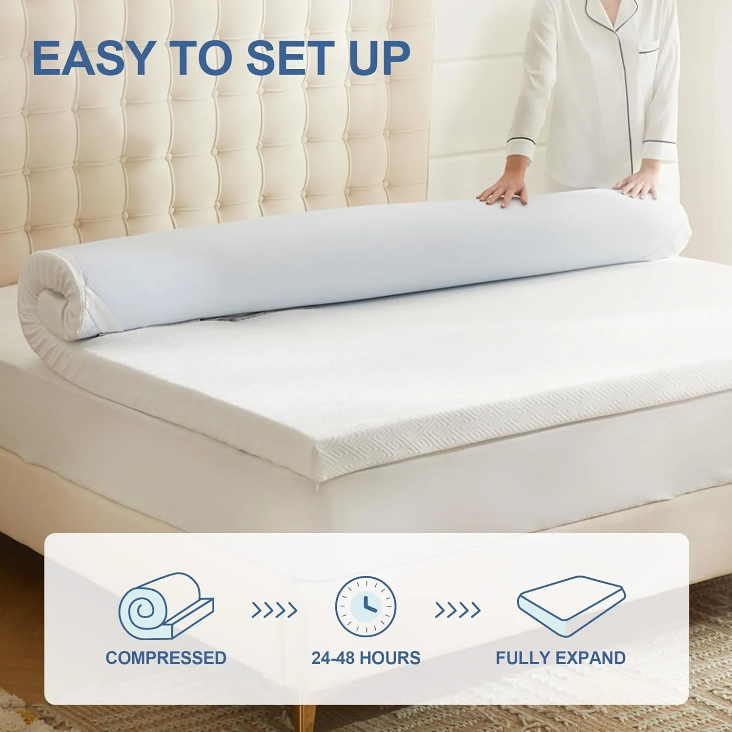 2 Inch Memory Foam Mattress Topper Twin, Memory Foam Pad with Removable & Washable Cover, Bed Topper for Back Pain, Non-Slip Ventilated Design, Twin Size