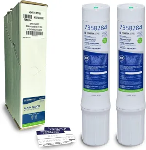 2-PACK NorthStar Main Faucet Filter Original Manufacturer Replacement (7358284) | For North Star NSDW300 Under Sink Water Filtration System Replacement Bundle with Reminder Stickers