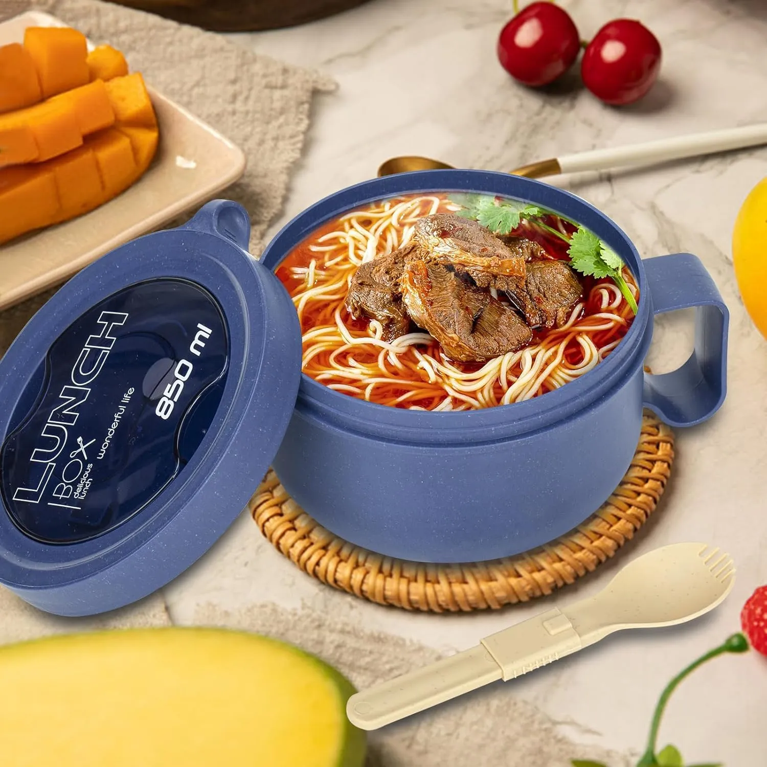 2 Pack Soup Bowl with Handles, Microwave Ramen Bowl with Lid for Soup and Instant Noodles,Oatmeal, Gumbo, Salad,BPA Free