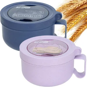 2 Pack Soup Bowl with Handles, Microwave Ramen Bowl with Lid for Soup and Instant Noodles,Oatmeal, Gumbo, Salad,BPA Free