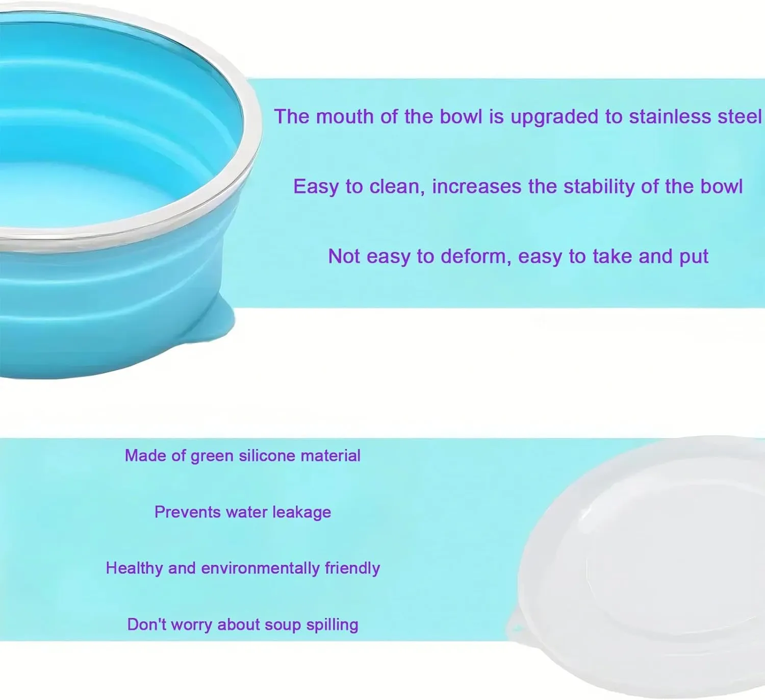 2 Sets Collapsible Food Storage Containers with Lids with Foldable Water Cup, Slip-proof and Scald-proof Silicone(Blue)