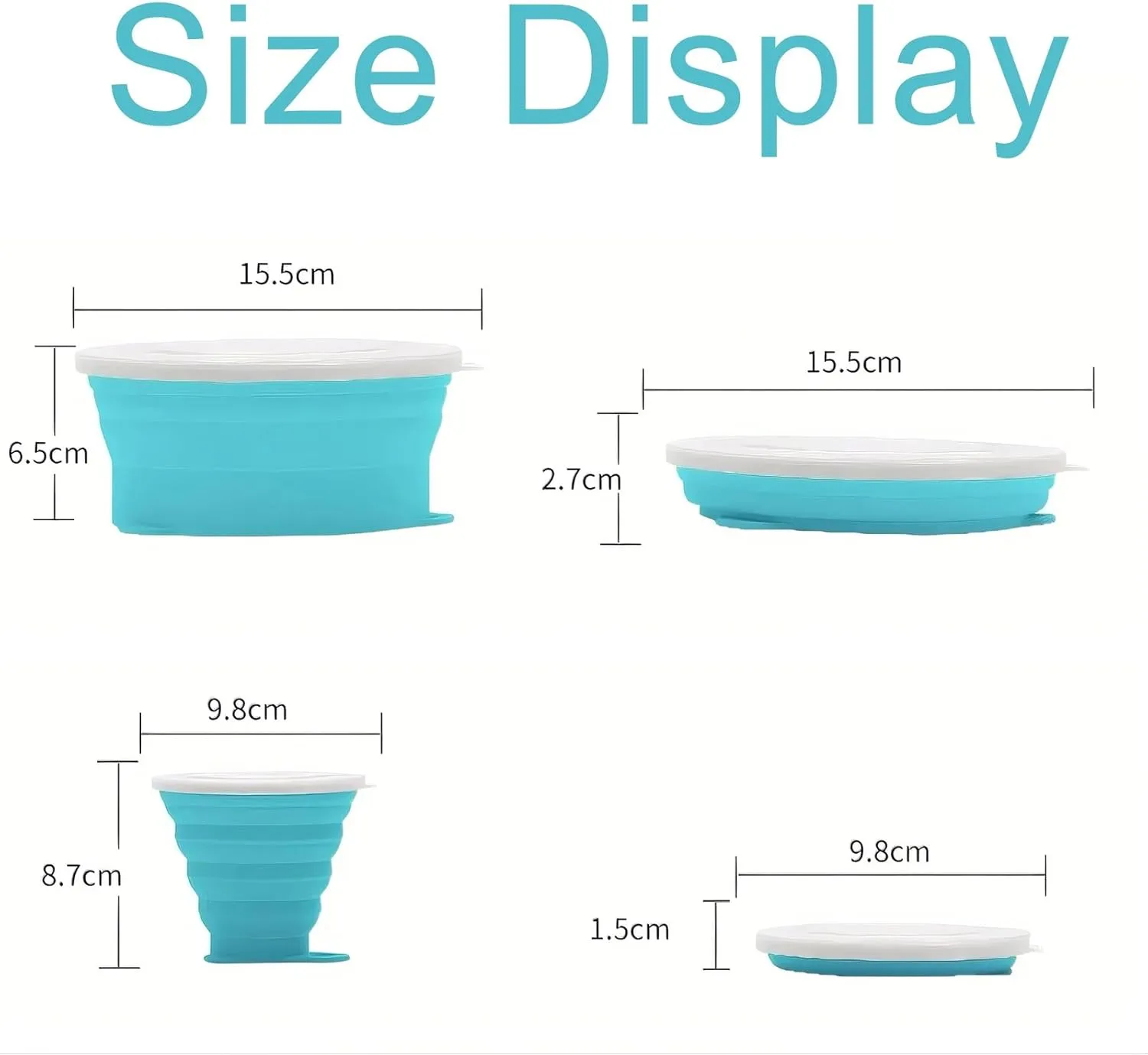 2 Sets Collapsible Food Storage Containers with Lids with Foldable Water Cup, Slip-proof and Scald-proof Silicone(Blue)