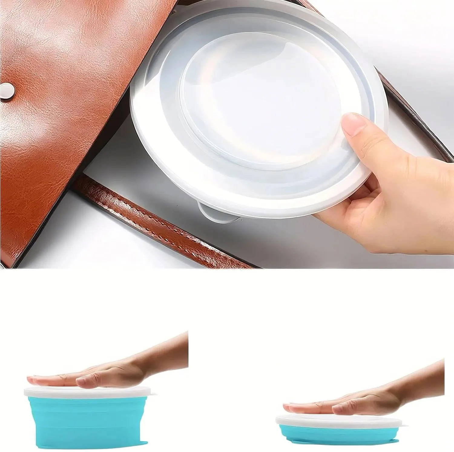 2 Sets Collapsible Food Storage Containers with Lids with Foldable Water Cup, Slip-proof and Scald-proof Silicone(Blue)