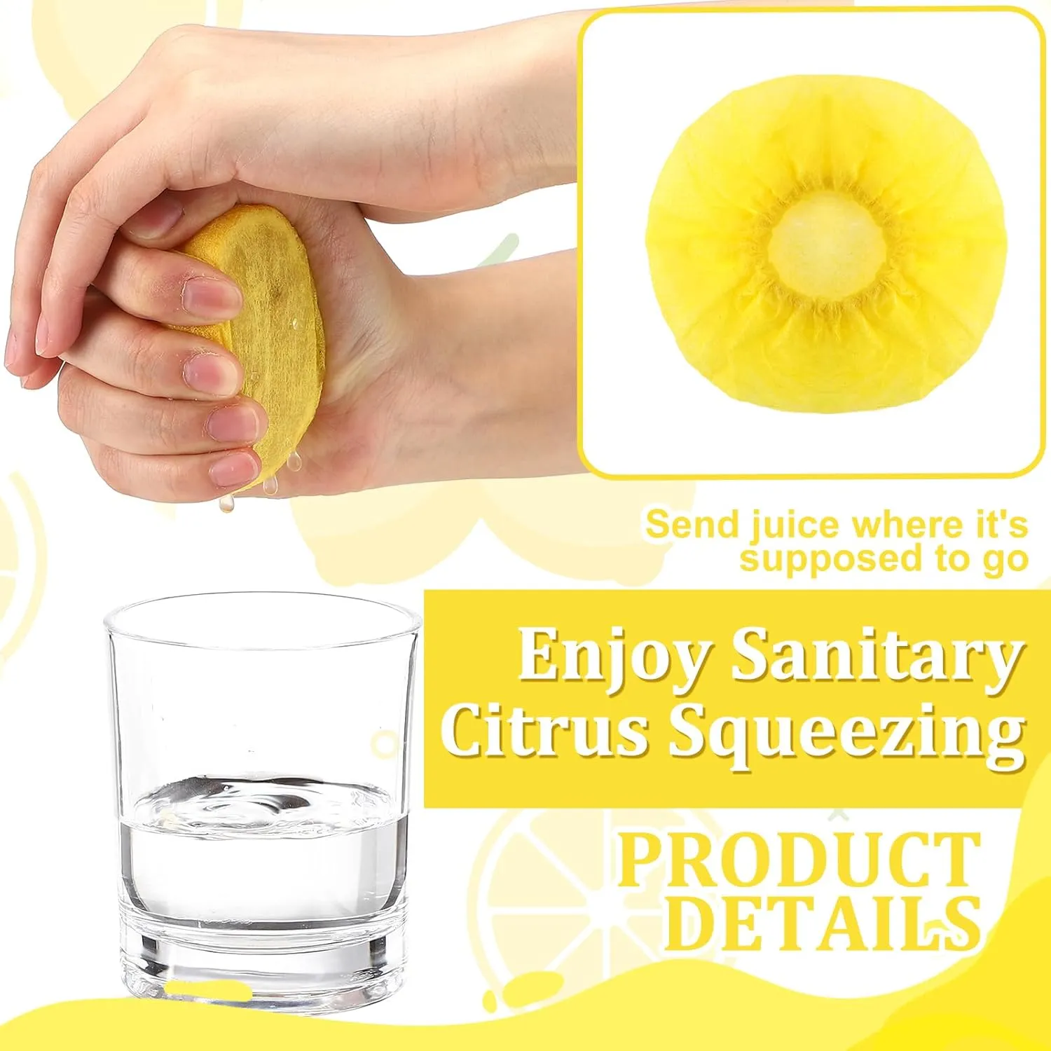 200 Pack Lemon Wedge Stretch Wraps Covers Lemon Nets Bag Covers for Squeezing for Seed Free Squeezing of Halves or Wedge, Yellow