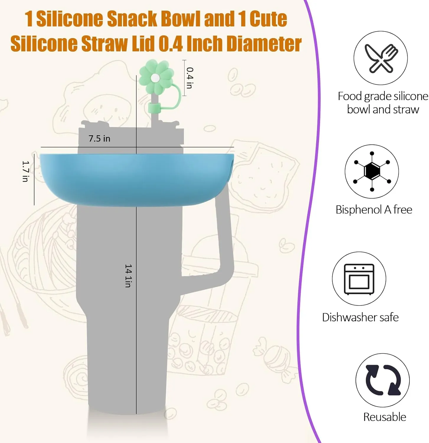 2025 Latest model Stanley Cup 30 oz Snack Bowl with Handle, Compatible with Stanley Cup40 oz with Handle, Stanley Accessories, Silicone (teal Snack Bowl)