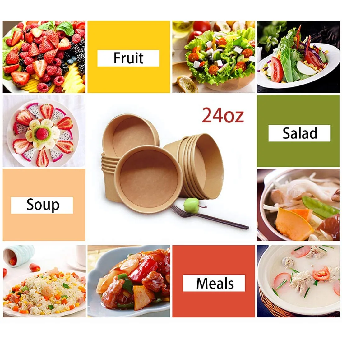 24 Oz Large Paper Bowls【No Lids】 90 Pack Disposable Soup Bowls Plastic Free Party Supplies for Hot/Cold Food, Soup (24 OZ)