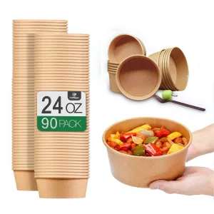 24 Oz Large Paper Bowls【No Lids】 90 Pack Disposable Soup Bowls Plastic Free Party Supplies for Hot/Cold Food, Soup (24 OZ)
