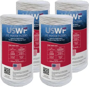 25 Micron 10 Inch x 4.5 Inch | 4-Pack String-Wound Polypropylene Whole House Sediment Replacement Cartridge | Compatible with Pentek WP25BB97P, Culligan CW25-BBS | Made in the USA, US Water Filters