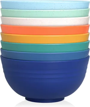 26 OZ Wheat Straw Reusable Cereal Bowls Set of 8, Microwavable Dishwasher Safe BPA Free Unbreakable Kitchen Bowls for Soup Snack Rice Salad - Multicolors