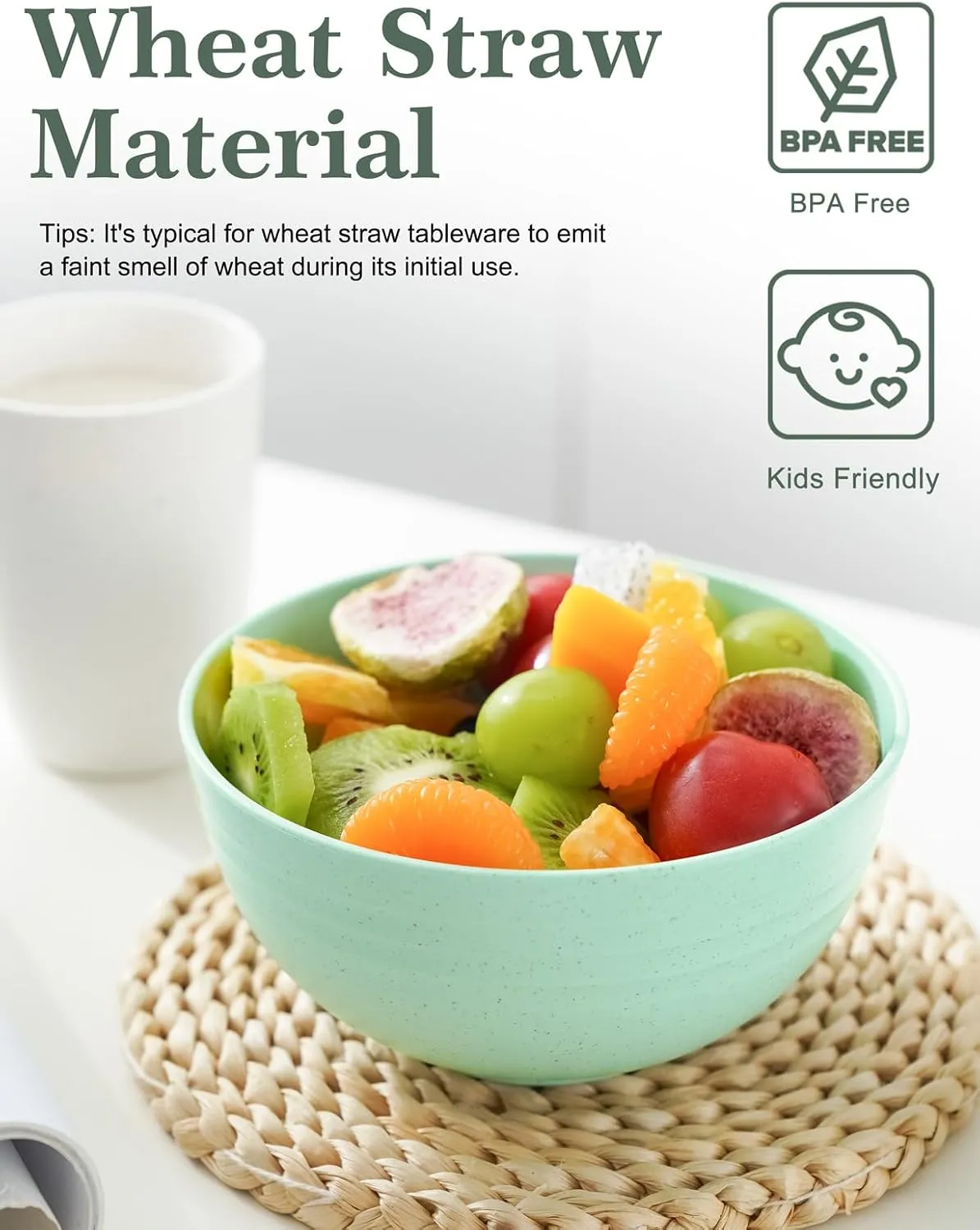 26 OZ Wheat Straw Reusable Cereal Bowls Set of 8, Microwavable Dishwasher Safe BPA Free Unbreakable Kitchen Bowls for Soup Snack Rice Salad - Multicolors