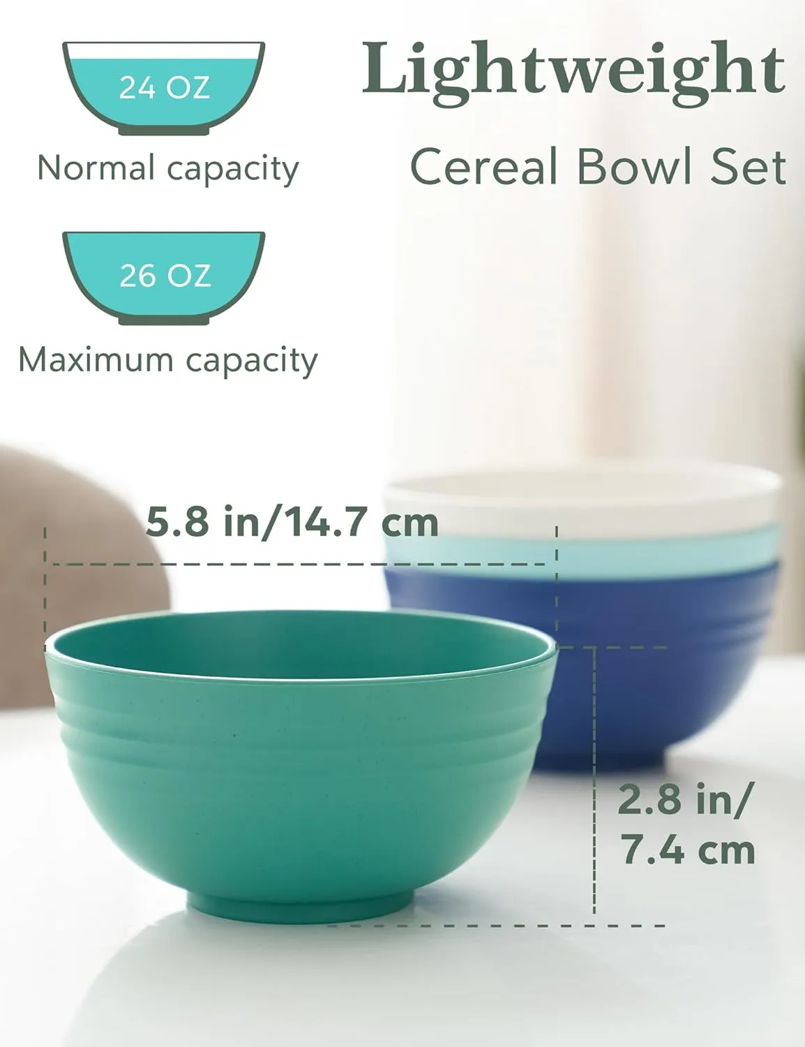 26 OZ Wheat Straw Reusable Cereal Bowls Set of 8, Microwavable Dishwasher Safe BPA Free Unbreakable Kitchen Bowls for Soup Snack Rice Salad - Multicolors