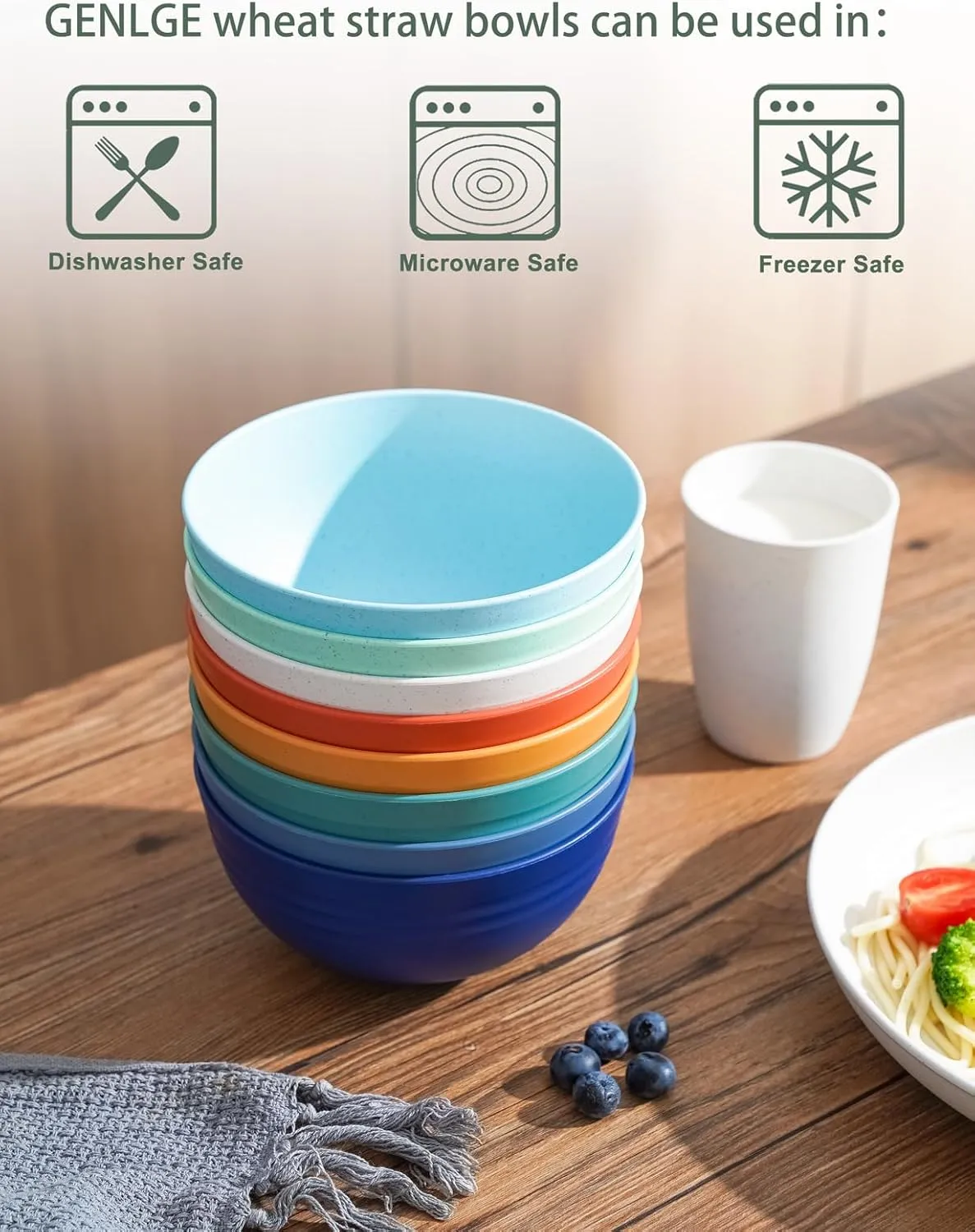 26 OZ Wheat Straw Reusable Cereal Bowls Set of 8, Microwavable Dishwasher Safe BPA Free Unbreakable Kitchen Bowls for Soup Snack Rice Salad - Multicolors