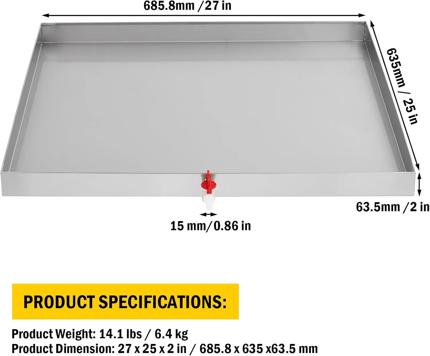 27" x 25" Washing Machine Pan 304 Stainless Steel Washing Machine Drain Pan Heavy Duty Compact Washer Drip Tray with Drain Hole & Hose Adapte, 4 Pcs Anti-Vibration Washing Machine Feet