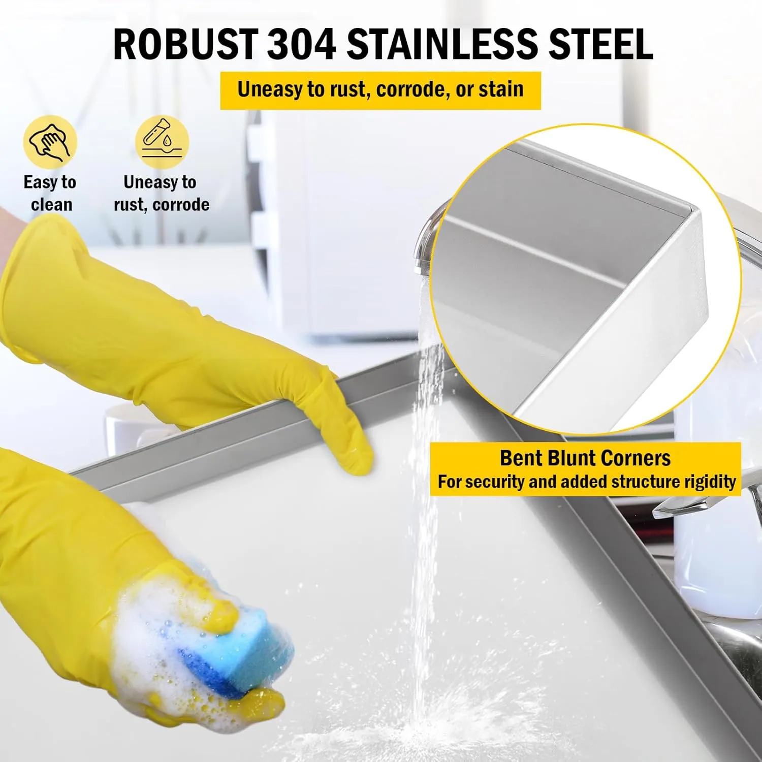 27" x 25" Washing Machine Pan 304 Stainless Steel Washing Machine Drain Pan Heavy Duty Compact Washer Drip Tray with Drain Hole & Hose Adapte, 4 Pcs Anti-Vibration Washing Machine Feet