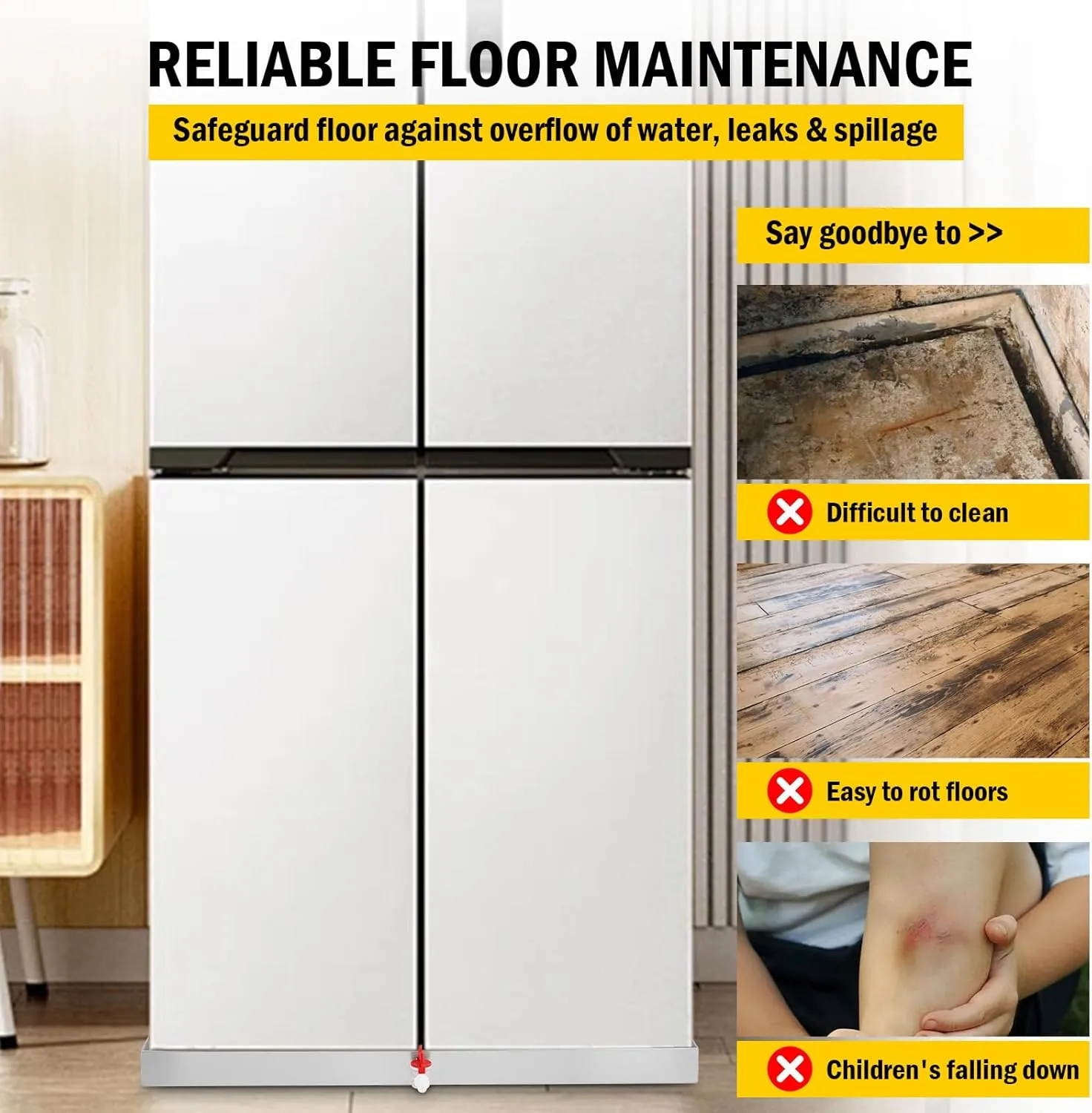 27" x 25" Washing Machine Pan 304 Stainless Steel Washing Machine Drain Pan Heavy Duty Compact Washer Drip Tray with Drain Hole & Hose Adapte, 4 Pcs Anti-Vibration Washing Machine Feet