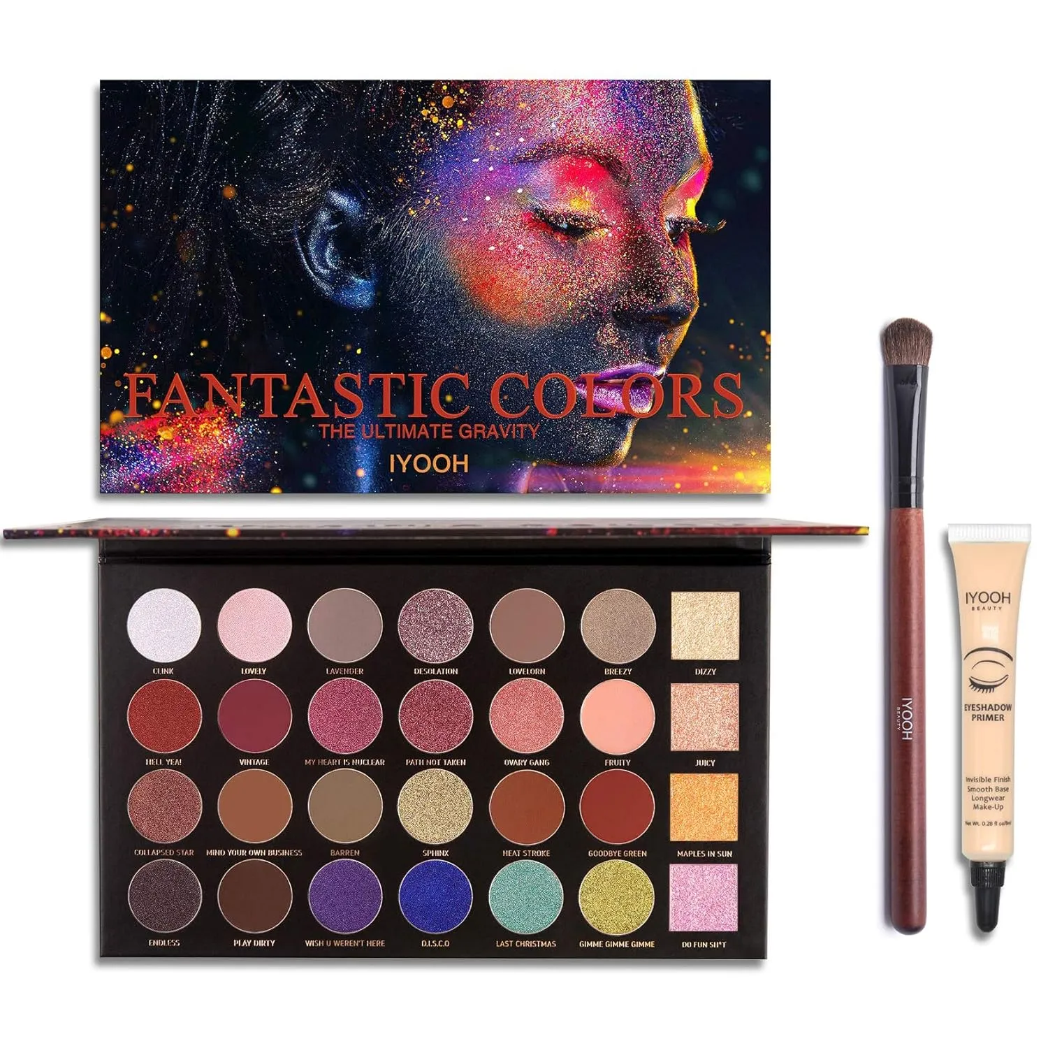 28 Colors Eyeshadow Palette with Primer, Ultra Pearly Diamond Glitter Highly Pigmented Makeup Set, Cream Metallic Shimmer Smooth Matte Professional