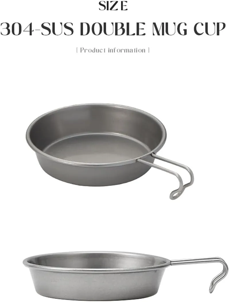 280ml Camping Sierra Cup Vintage 304 Stainless Steel Bowl Single Shallow Plate Outdoor Portable Small Pan Travel Backpacking Picnic Tableware Equipment (3pc)