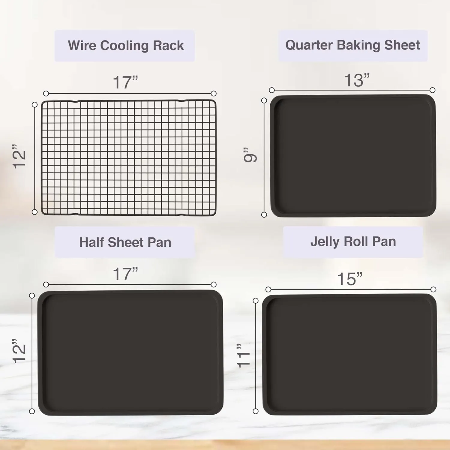 3 Cookie Sheets for Baking   Cooling Rack, Non Stick Baking Sheet Set with Cookie Cooling Rack - Half/Quarter/Jelly Roll Pan with Wire Rack, Sheet Pan Set of 3, Non Toxic Baking Sheets for Oven.