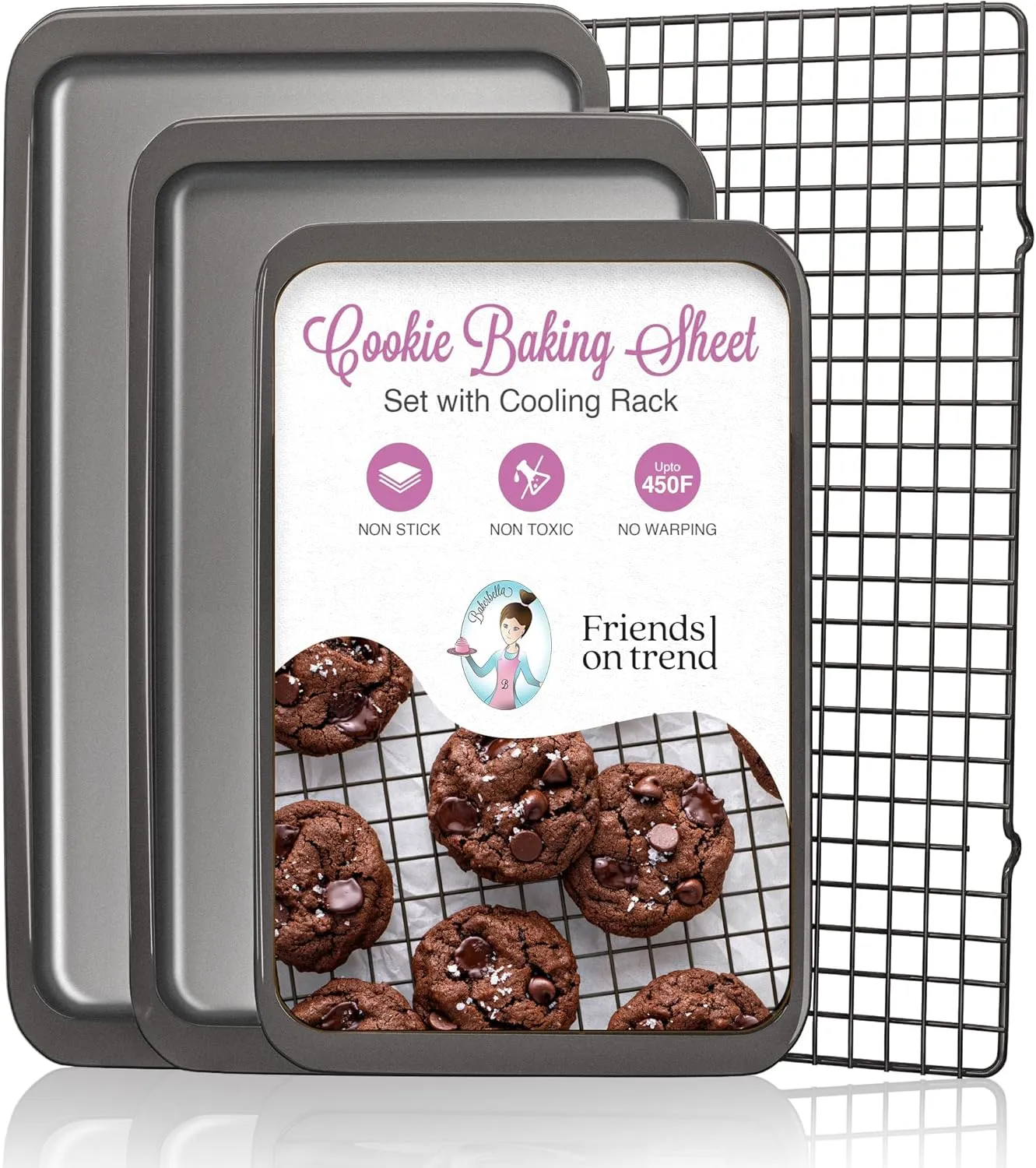 3 Cookie Sheets for Baking   Cooling Rack, Non Stick Baking Sheet Set with Cookie Cooling Rack - Half/Quarter/Jelly Roll Pan with Wire Rack, Sheet Pan Set of 3, Non Toxic Baking Sheets for Oven.