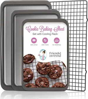 3 Cookie Sheets for Baking   Cooling Rack, Non Stick Baking Sheet Set with Cookie Cooling Rack - Half/Quarter/Jelly Roll Pan with Wire Rack, Sheet Pan Set of 3, Non Toxic Baking Sheets for Oven.