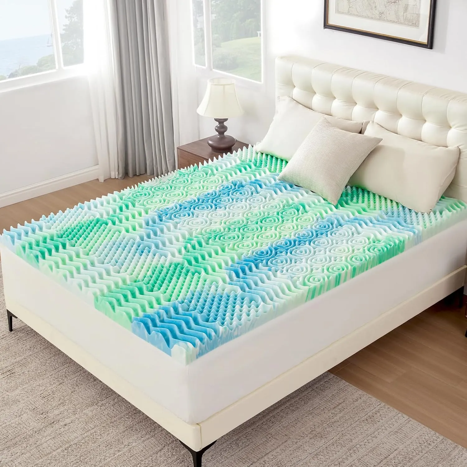 3 Inch 7-Zone Full Memory Foam Mattress Topper Egg Crate Cooling Gel Infused Mattress Pad Bed Topper for Pressure Relief and Back Pain Soft & Breathable, CertiPUR-US Certified